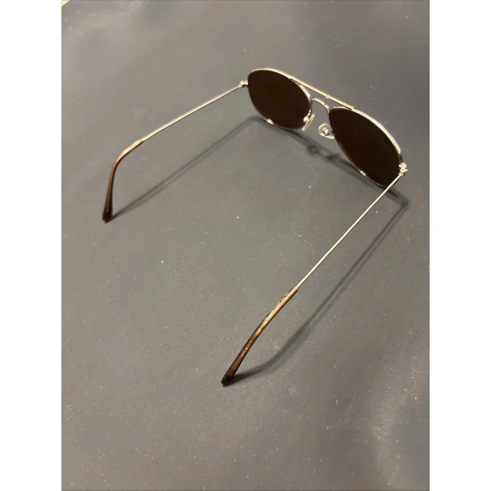 Rectangular Aviator Sunglasses Silver Metal Frame Brown Tinted Lens
